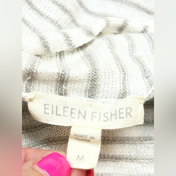 Eileen Fisher Linen & Cotton Blend Stripe Waterfall Open Cardigan Size M - Picture 3 of 6